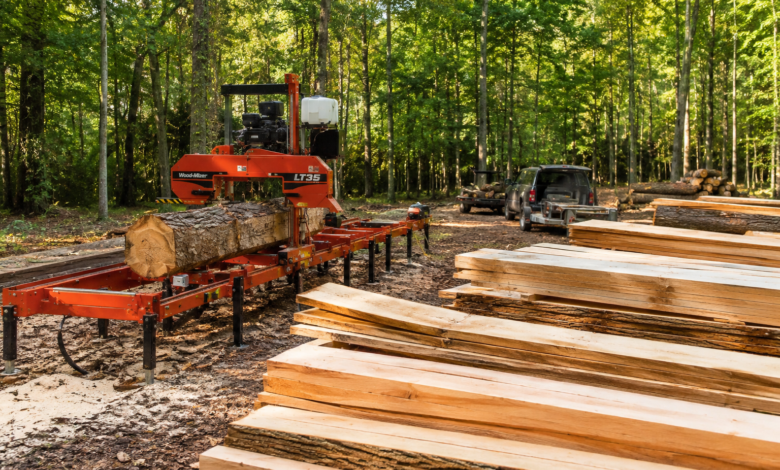portable sawmill setup